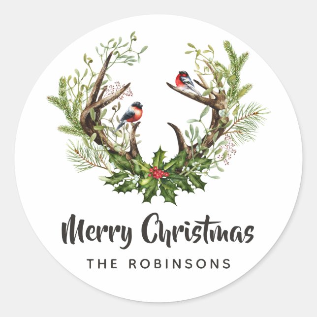 Sticker Rond Aquarelle Noël de rennes rustiques (Devant)