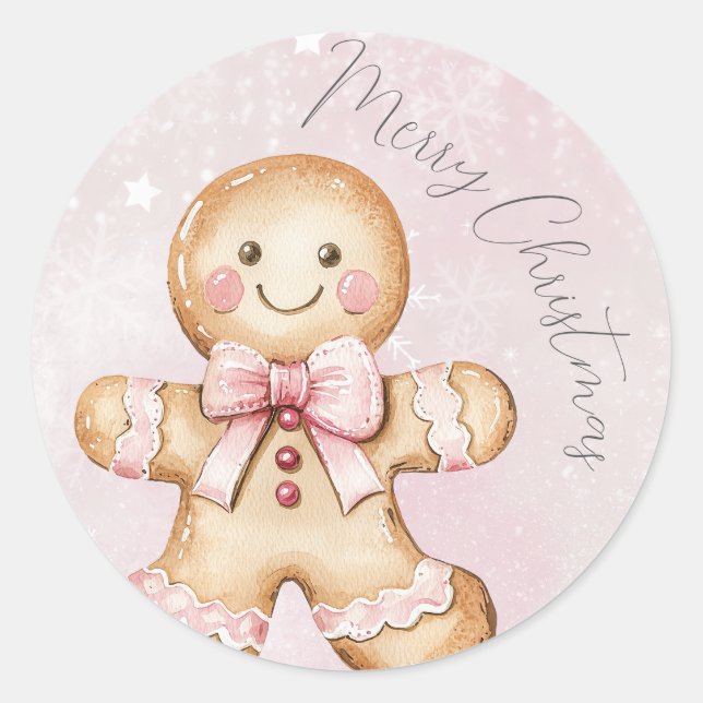 Sticker Rond aquarelle Noël Gingpain d'anniversaire (Devant)