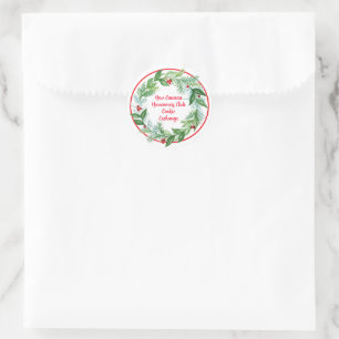 Sticker Rond Aquarelle Noël Vacances Wreath Cookie Exchang