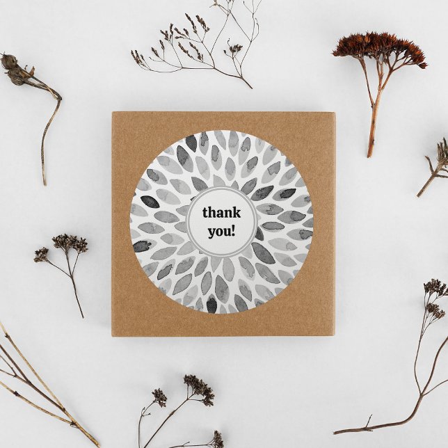 Sticker Rond Aquarelle noir et blanc brosse traits merci (Créateur téléchargé)