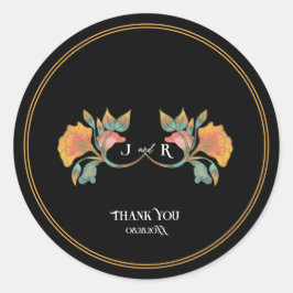 Sticker Rond Aquarelle noire Art Nouveau Mariage