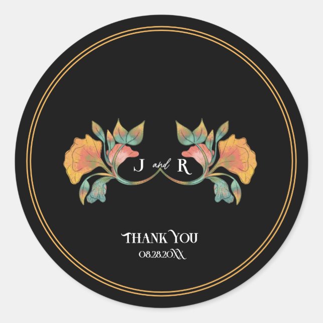 Sticker Rond Aquarelle noire Art Nouveau Mariage (Devant)