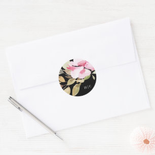 Sticker Rond Aquarelle noire Elégante Belle Mariage