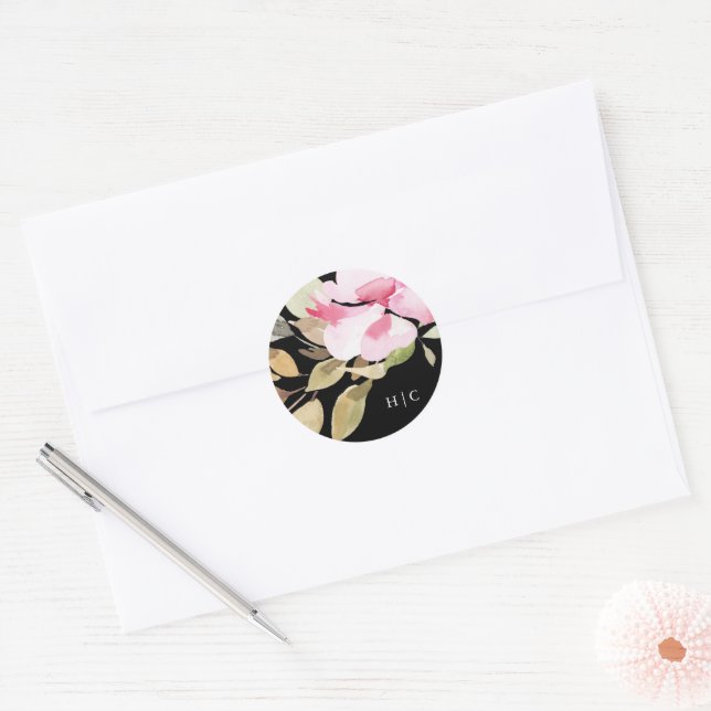 Sticker Rond Aquarelle noire Elégante Belle Mariage (Enveloppe)