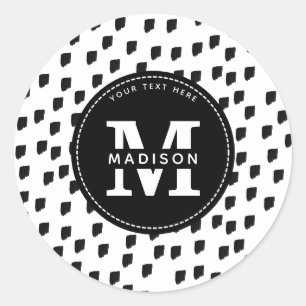 Sticker Rond Aquarelle noire et blanche Pinceau Monogramme
