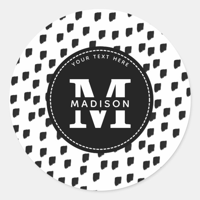 Sticker Rond Aquarelle noire et blanche Pinceau Monogramme (Devant)