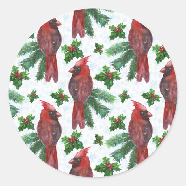 Sticker Rond aquarelle Oiseau cardinal rouge (Devant)