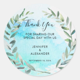 Sticker Rond Aquarelle olive feuille Mariage Merci