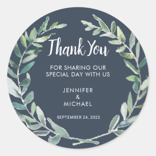Sticker Rond Aquarelle olive feuille Mariage Merci Favoriser