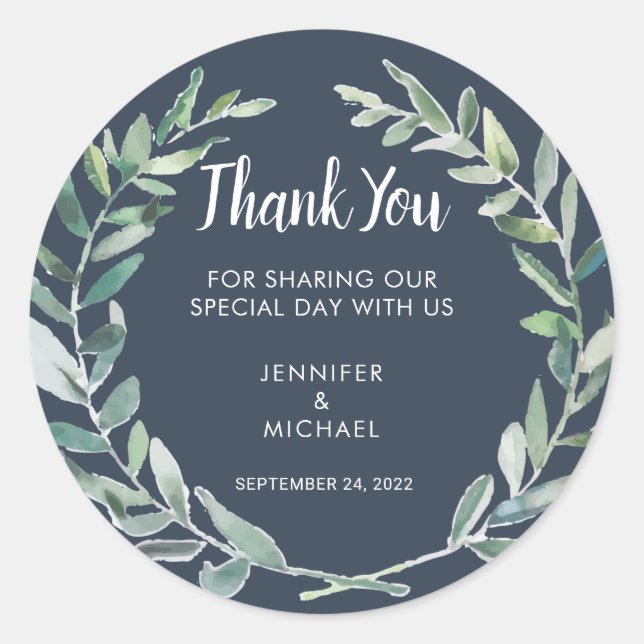 Sticker Rond Aquarelle olive feuille Mariage Merci Favoriser (Devant)
