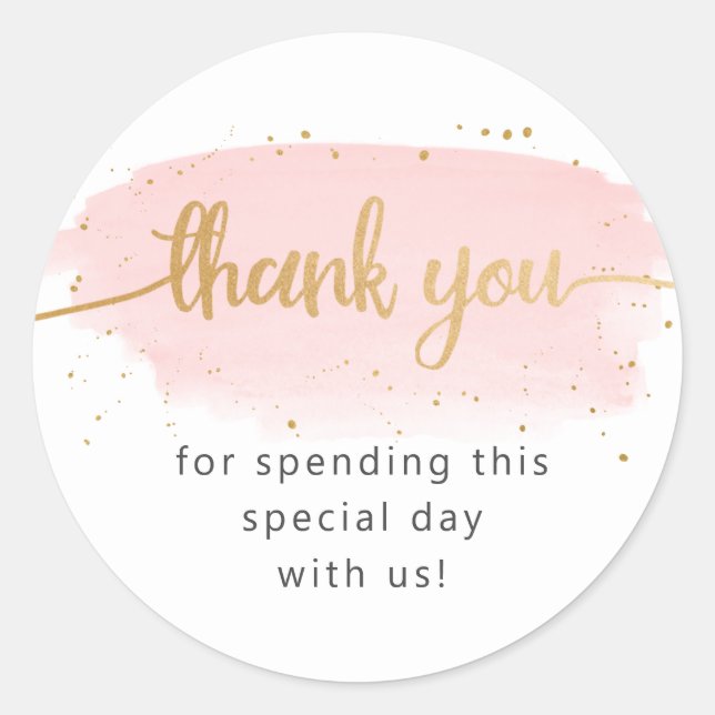 Sticker Rond Aquarelle Or Rose Merci (Devant)