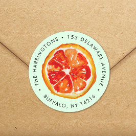 Sticker Rond Aquarelle Orange Citrus tracée à la main Adresse d