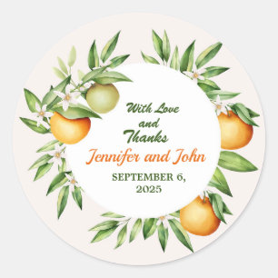 Sticker Rond Aquarelle Orange Fruit Mariage botanique
