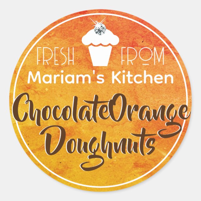 Sticker Rond Aquarelle orange Moderne Cupcake Pâtisserie Étique (Devant)