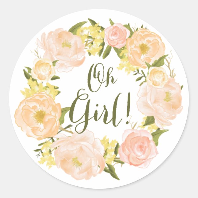 Sticker Rond Aquarelle Orange Peonies Baby shower de couronne (Devant)
