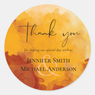 Sticker Rond Aquarelle orange vif Abstrait Mariage couché de so