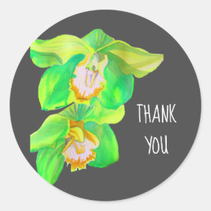 Sticker Rond Aquarelle orchidée fleur merci pop art