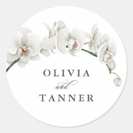 Sticker Rond Aquarelle Orchidées blanches Mariage du paradis tr