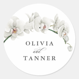 Sticker Rond Aquarelle Orchidées blanches Mariage du paradis tr