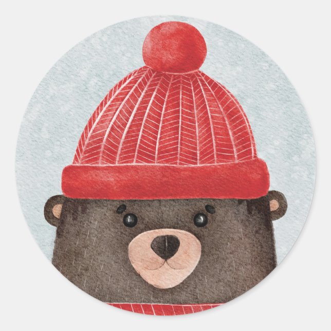 Sticker Rond Aquarelle ours mignon. animal boisé de Noël (Devant)