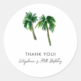 Sticker Rond Aquarelle Palmiers tropicaux Anniversaire