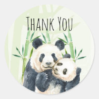 Aquarelle Panda Ours Maman & Bébé en Bambou