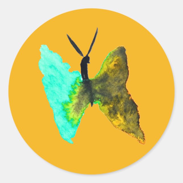 Sticker Rond Aquarelle papillon aqua joli (Devant)