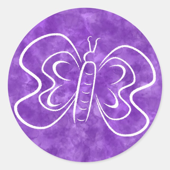Sticker Rond Aquarelle papillon pourpre Art personnalisé (Devant)