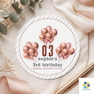 Sticker Rond Aquarelle Parties scintillant Rose Gold ballon 3e 