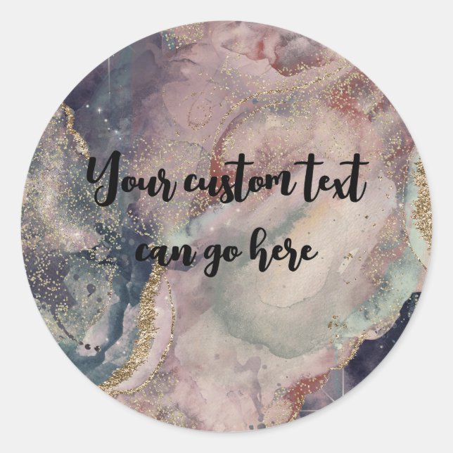 Sticker Rond Aquarelle Pastel douce Galaxie céleste Gold Chic (Devant)