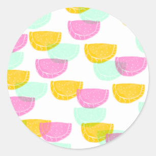 Sticker Rond Aquarelle pastèque rose vert jaune Motif