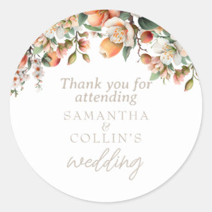 Sticker Rond Aquarelle Peach Sage Vert Mariage Floral