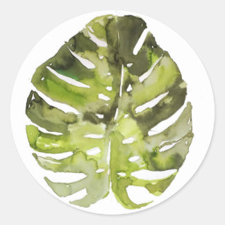 Sticker Rond Aquarelle Peinture de feuille tropicale