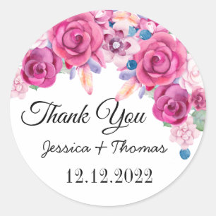 Sticker Rond Aquarelle Peony Fleurs Merci Mariage Faveur