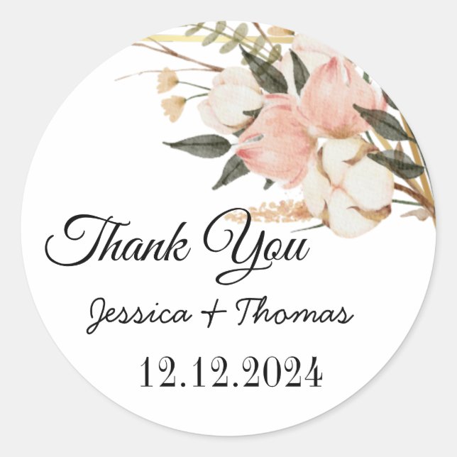Sticker Rond Aquarelle Peony Fleurs Merci Mariage Faveur C (Devant)
