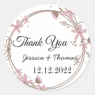 Sticker Rond Aquarelle Peony Fleurs Merci Mariage Faveur C