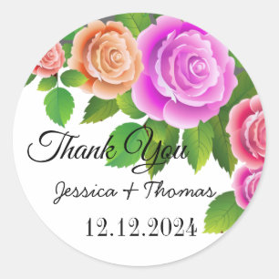 Sticker Rond Aquarelle Peony Fleurs Merci Mariage Faveur C