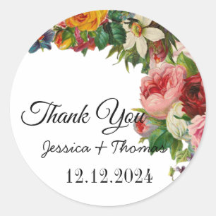 Sticker Rond Aquarelle Peony Fleurs Merci Mariage Faveur C