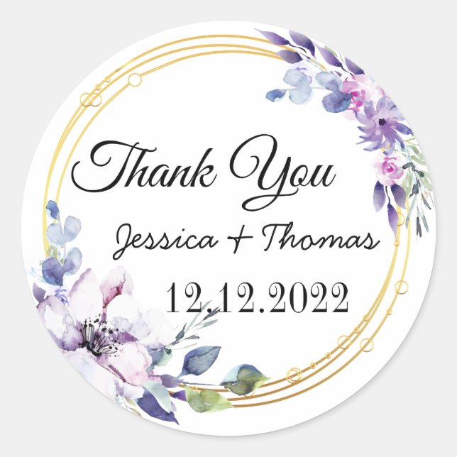 Sticker Rond Aquarelle Peony Fleurs Merci Mariage Faveur C (Devant)
