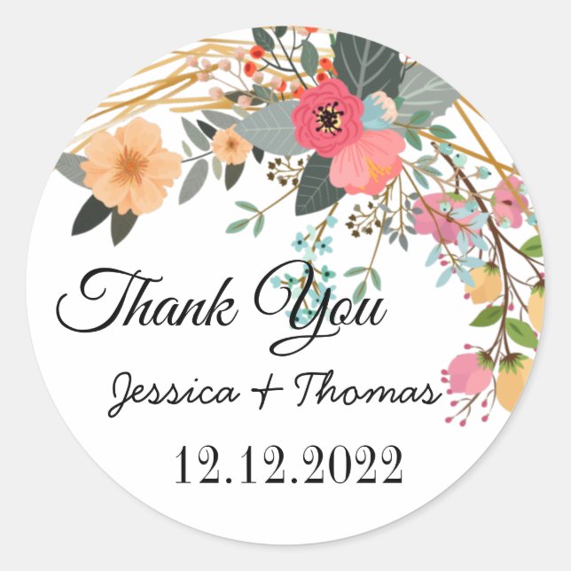 Sticker Rond Aquarelle Peony Fleurs Merci Mariage Faveur C (Devant)