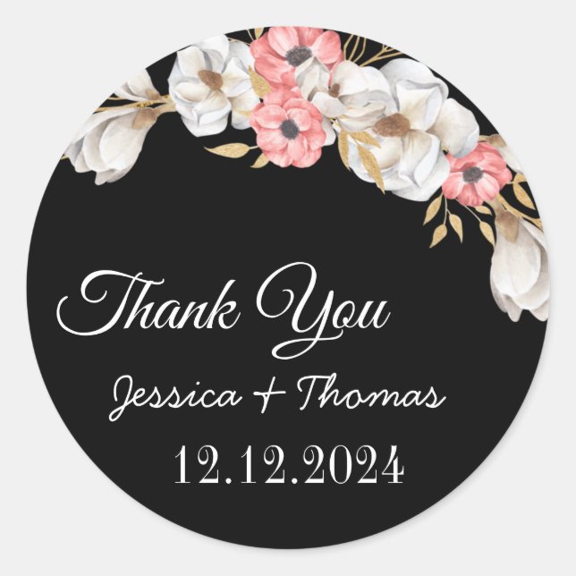 Sticker Rond Aquarelle Peony Fleurs Merci Mariage Faveur C (Devant)