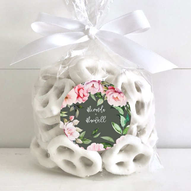 Sticker Rond Aquarelle Peony Magnolia Mariage foncé (Créateur téléchargé)