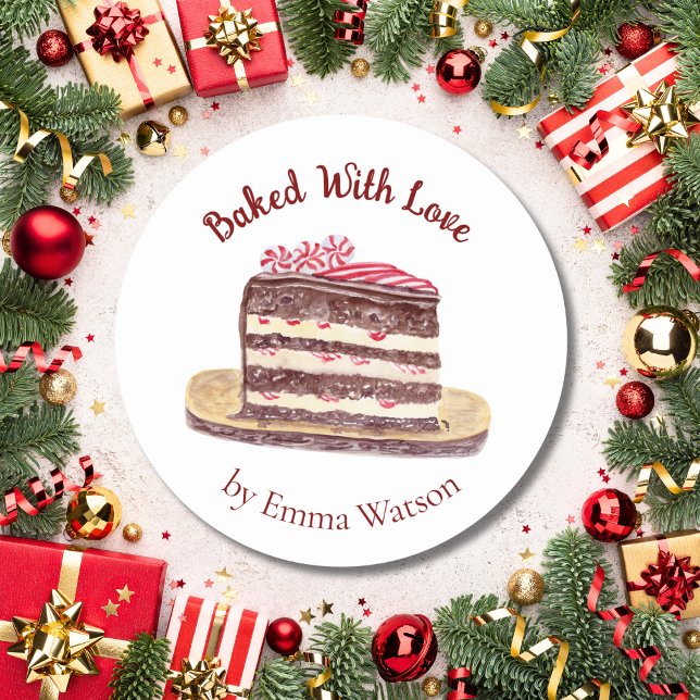 Sticker Rond Aquarelle Pepperment Gâteau Cuit Avec Amour (Créateur téléchargé)