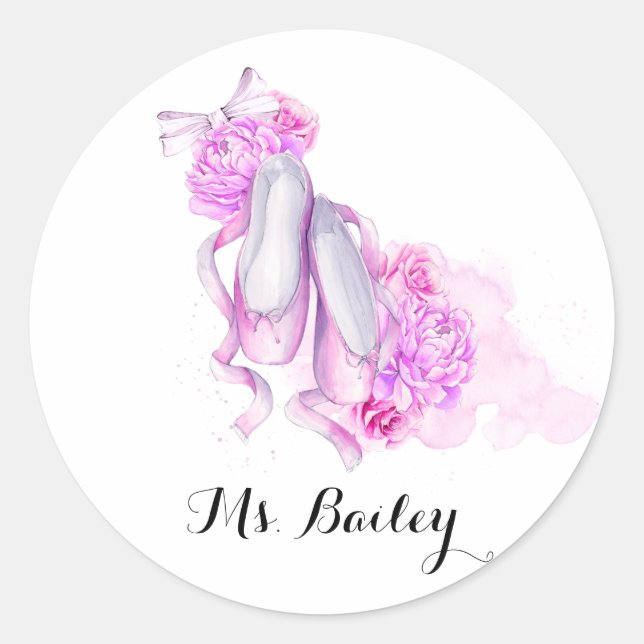 Sticker Rond Aquarelle personnalisée de l'enseignant de ballet (Devant)