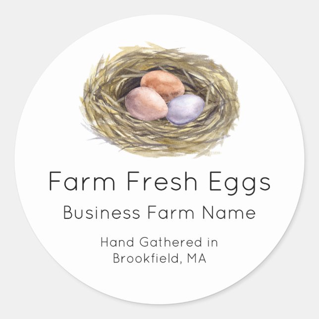 Sticker Rond Aquarelle personnalisée Hen Eggs Nest Carton Étiqu (Devant)
