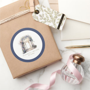 Sticker Rond Aquarelle personnalisée Mariage Arche florale