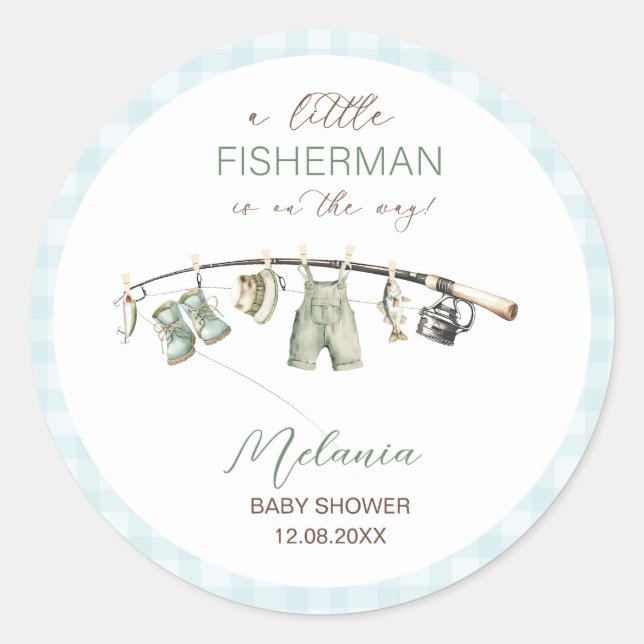 Sticker Rond    Aquarelle Petit Pêcheur  Baby Shower (Devant)