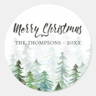 Sticker Rond Aquarelle Pine Arbres Noël