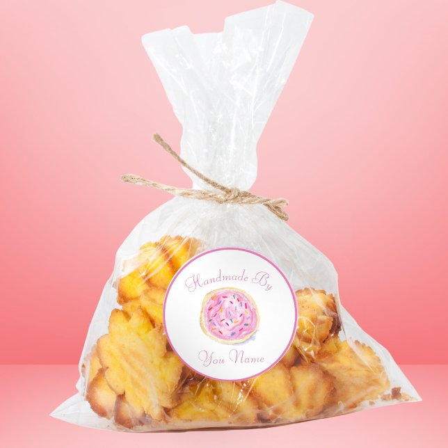 Sticker Rond Aquarelle Pink Frosted Sucre Échange de cookies (Créateur téléchargé)