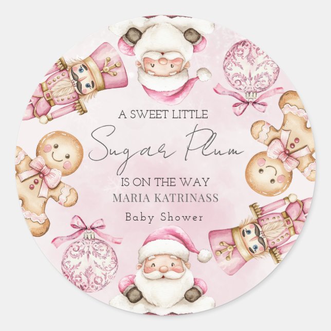 Sticker Rond aquarelle Pink snow Baby-shower Noël (Devant)